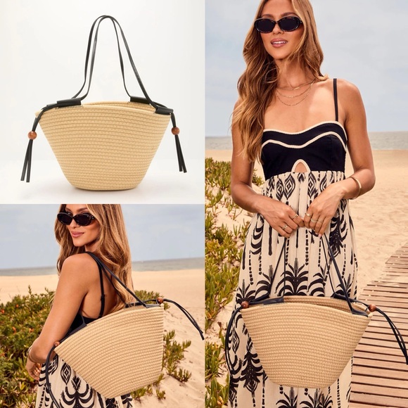 Coastal Straw Tote Bag | Beach Bag | Summer Carryall | Market Shopper - Picture 1 of 7
